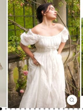 Osmanthus 01 Maxi Linen Romantic Off-Shoulder White Dress New with Tags